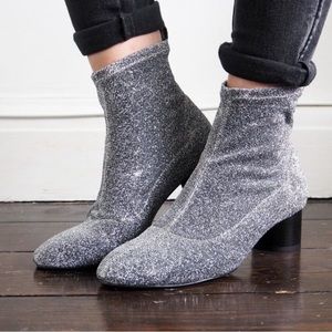 Zara Silver Soft Shimmer Sock Boot block heel - S:8 -  Great Condition worn once